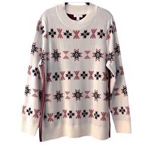 Charter Club Mock Neck Snowflake Pullover Sweater Size XL Ivory Blue and Red